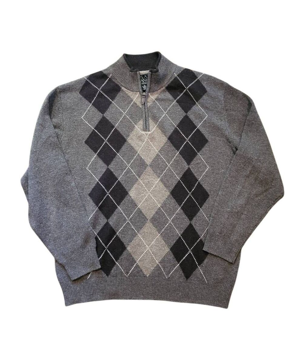 Jos. A. Bank Sweater Men's XL Brown Wool Argyle Half Zip Pullover Preppy Classic